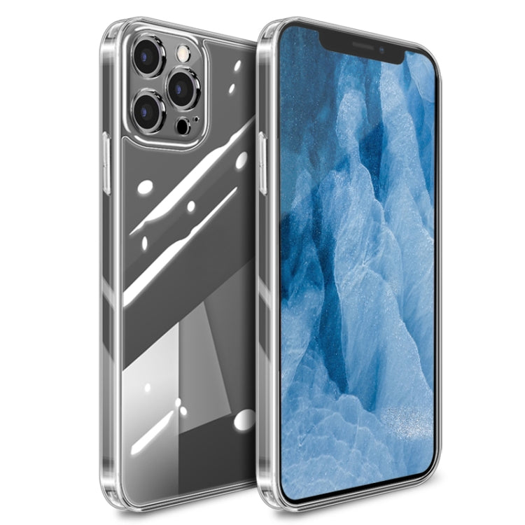 For iPhone 12 High Transparent TPU Soft Frame + Glass Back Fine Hole Protective Case