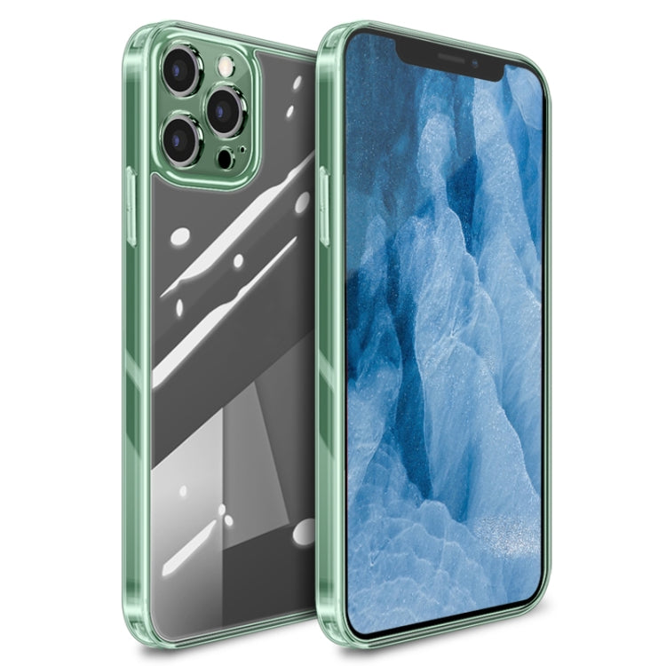 For iPhone 12 Pro High Transparent TPU Soft Frame + Glass Back Fine Hole Protective Case