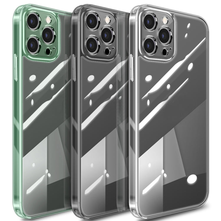 For iPhone 12 Pro High Transparent TPU Soft Frame + Glass Back Fine Hole Protective Case