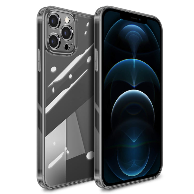 For iPhone 12 Pro Max High Transparent TPU Soft Frame + Glass Back Fine Hole Protective Case