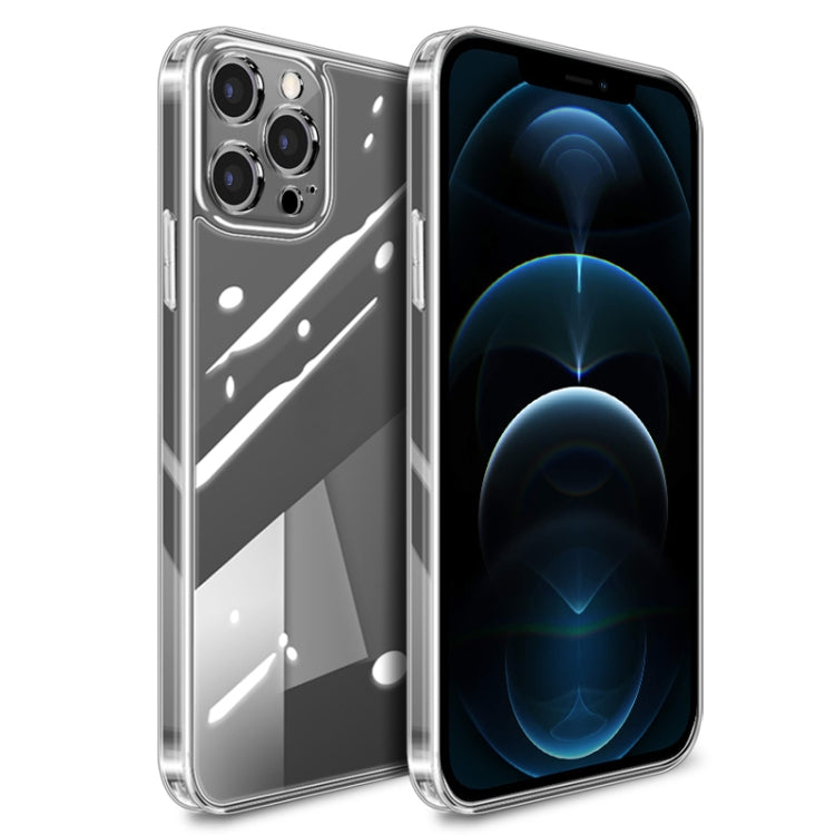 For iPhone 12 Pro Max High Transparent TPU Soft Frame + Glass Back Fine Hole Protective Case