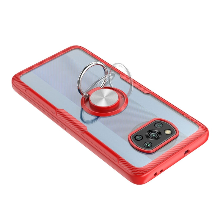 For Xiaomi Poco X3 NFC Shockproof Transparent TPU + Acrylic Protective Case with Ring Holder