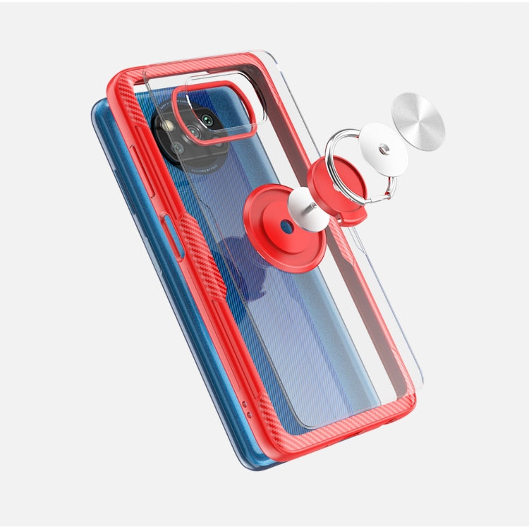 For Xiaomi Poco X3 NFC Shockproof Transparent TPU + Acrylic Protective Case with Ring Holder