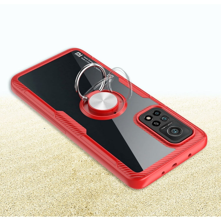 For Xiaomi Mi 10T Pro 5G Shockproof Transparent TPU + Acrylic Protective Case with Ring Holder