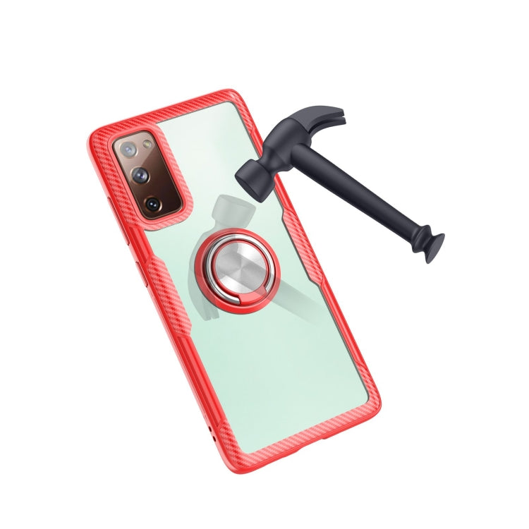 For Samsung Galaxy S20 FE Shockproof Transparent TPU + Acrylic Protective Case with Ring Holder
