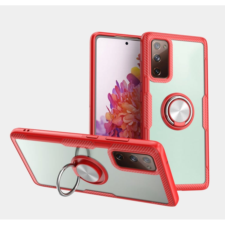 For Samsung Galaxy S20 FE Shockproof Transparent TPU + Acrylic Protective Case with Ring Holder