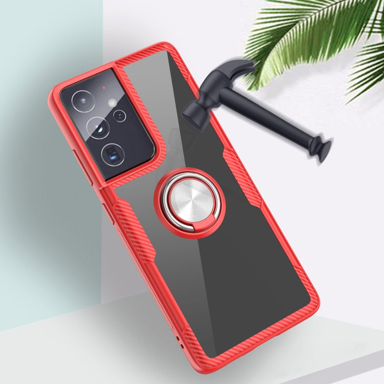 For Samsung Galaxy S21 Ultra 5G Shockproof Transparent TPU + Acrylic Protective Case with Ring Holder