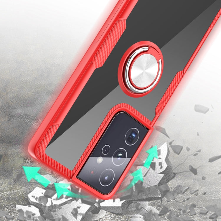 For Samsung Galaxy S21 Ultra 5G Shockproof Transparent TPU + Acrylic Protective Case with Ring Holder