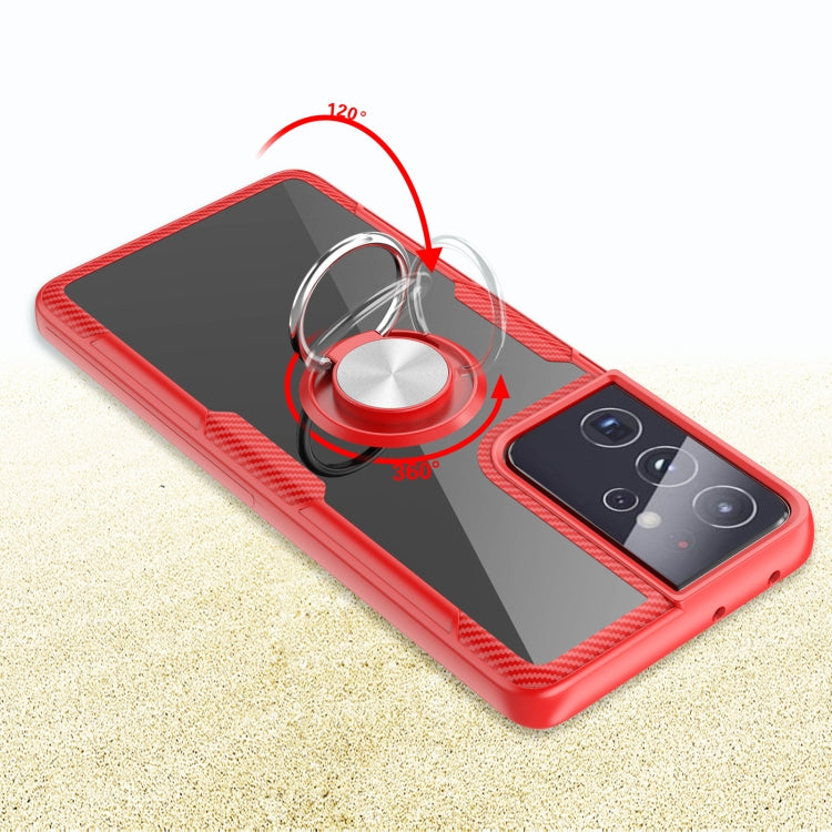 For Samsung Galaxy S21 Ultra 5G Shockproof Transparent TPU + Acrylic Protective Case with Ring Holder