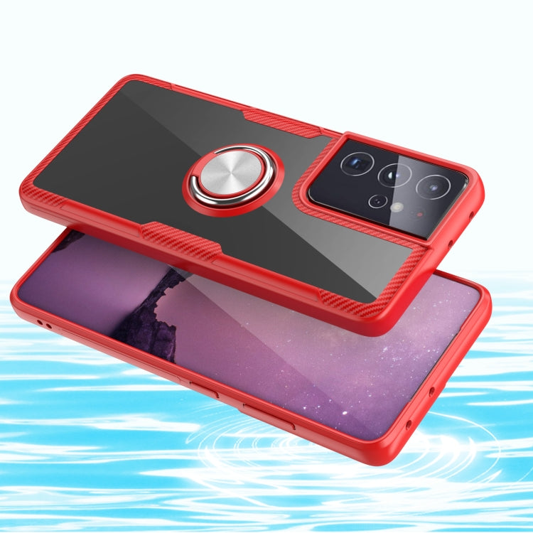 For Samsung Galaxy S21 Ultra 5G Shockproof Transparent TPU + Acrylic Protective Case with Ring Holder