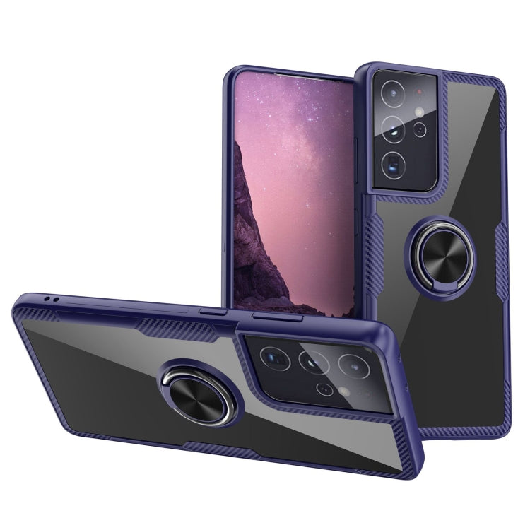 For Samsung Galaxy S21 Ultra 5G Shockproof Transparent TPU + Acrylic Protective Case with Ring Holder