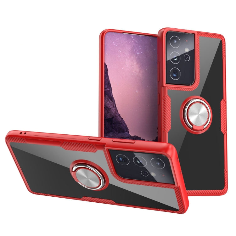 For Samsung Galaxy S21 Ultra 5G Shockproof Transparent TPU + Acrylic Protective Case with Ring Holder