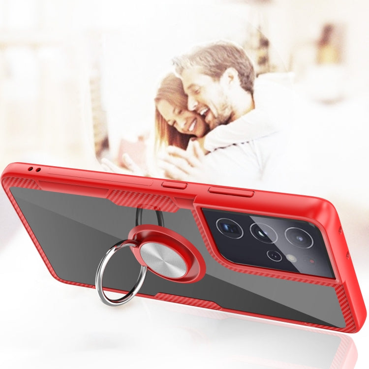 For Samsung Galaxy S21 Ultra 5G Shockproof Transparent TPU + Acrylic Protective Case with Ring Holder
