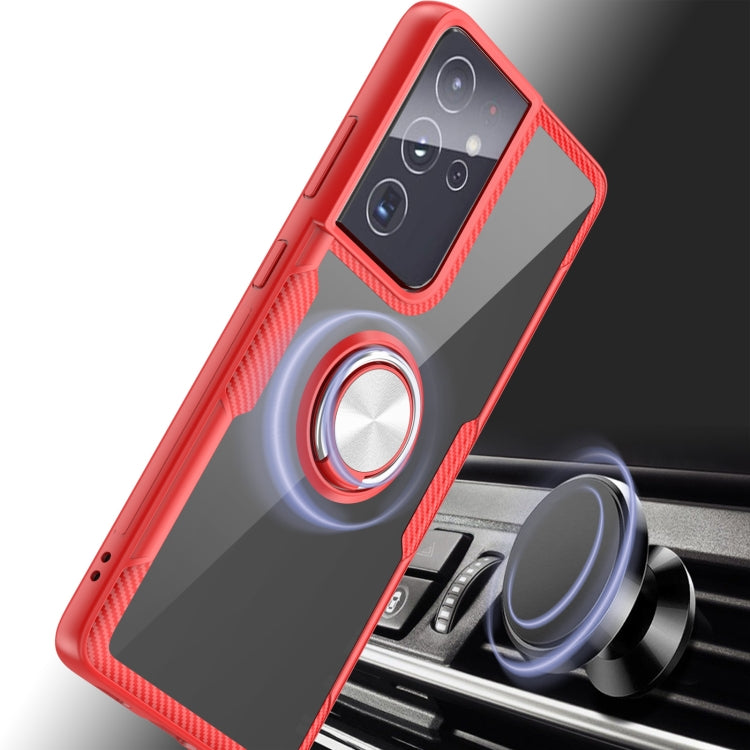 For Samsung Galaxy S21 Ultra 5G Shockproof Transparent TPU + Acrylic Protective Case with Ring Holder