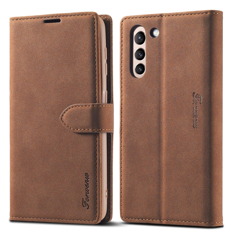 For Samsung Galaxy S21+ 5G Forwenw F1 Series Matte Strong Magnetism Horizontal Flip Leather Case with Holder & Card Slots & Wallet & Photo Frame