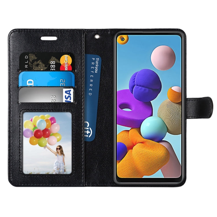 For Samsung Galaxy A21s Pure Color Horizontal Flip PU Leather Case with Holder & Card Slots & Wallet & Photo Frame
