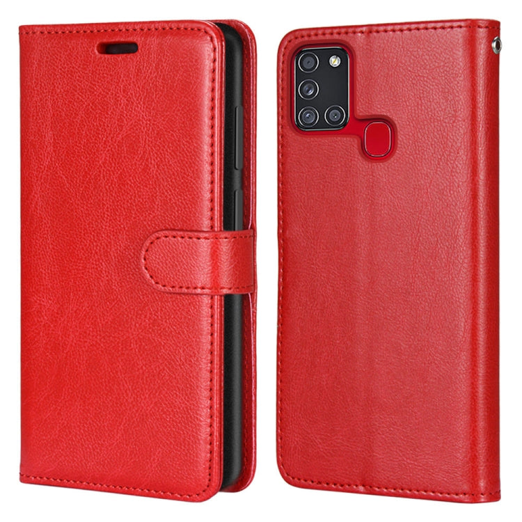 For Samsung Galaxy A21s Pure Color Horizontal Flip PU Leather Case with Holder & Card Slots & Wallet & Photo Frame