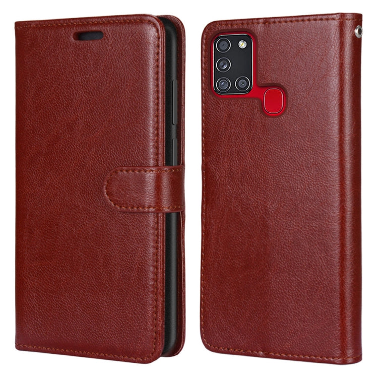For Samsung Galaxy A21s Pure Color Horizontal Flip PU Leather Case with Holder & Card Slots & Wallet & Photo Frame