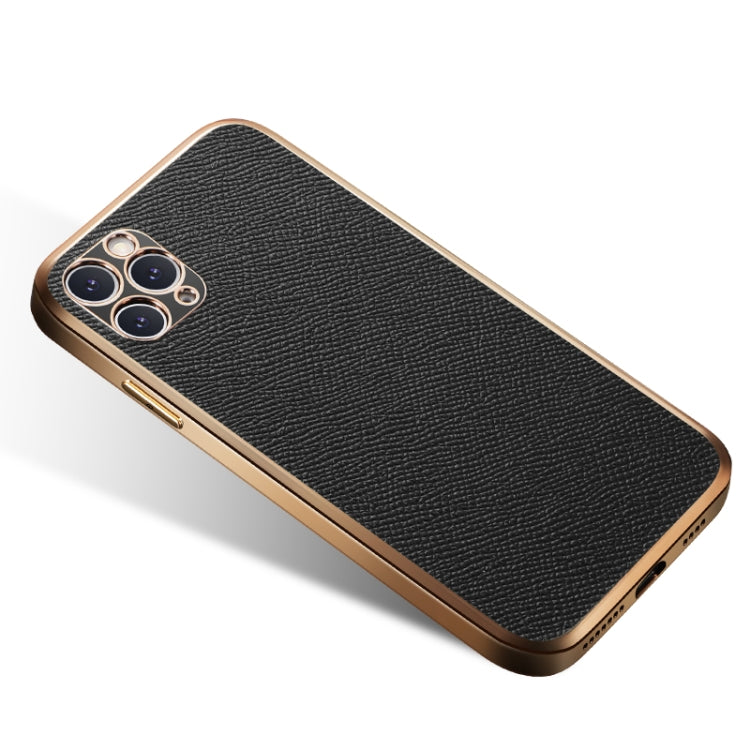 For iPhone 11 Pro Max Cowhide Palm Print Shockproof Precise Hole Protective Case