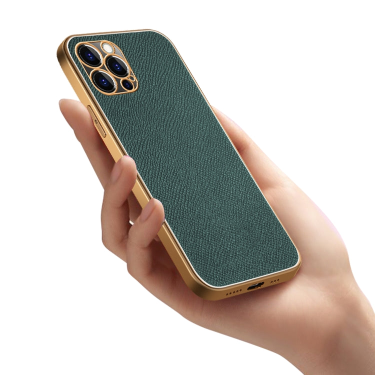 For iPhone 11 Pro Max Cowhide Palm Print Shockproof Precise Hole Protective Case