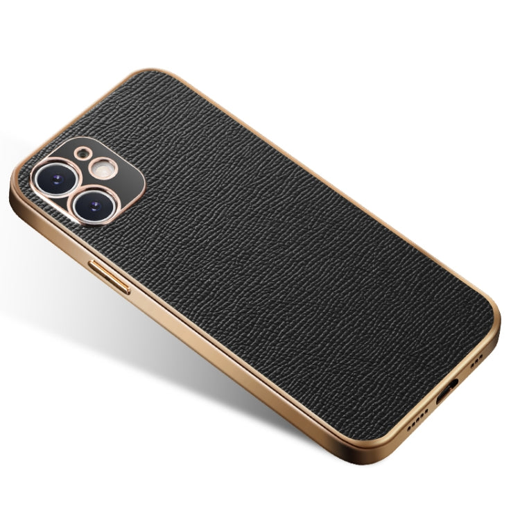 For iPhone 12 Cowhide Palm Print Shockproof Precise Hole Protective Case