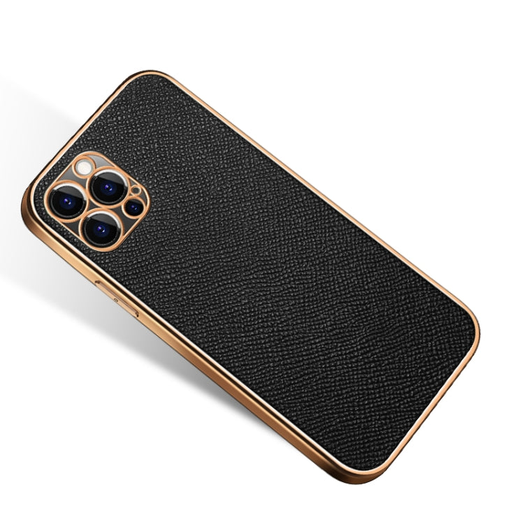 For iPhone 12 Pro Max Cowhide Palmprint Shockproof Precise Hole Protective Case