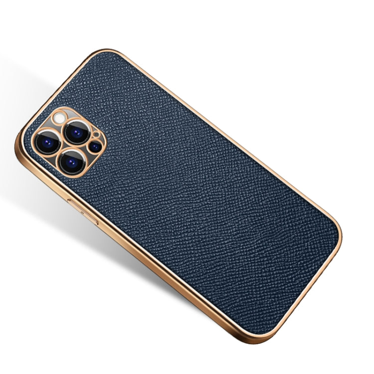 For iPhone 12 Pro Max Cowhide Palmprint Shockproof Precise Hole Protective Case