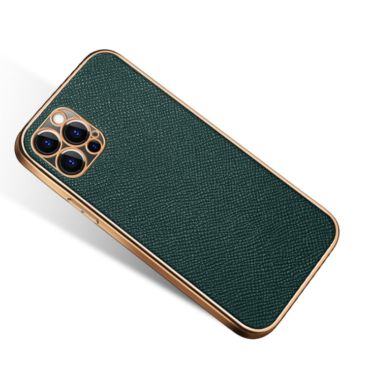 For iPhone 12 Pro Max Cowhide Palmprint Shockproof Precise Hole Protective Case