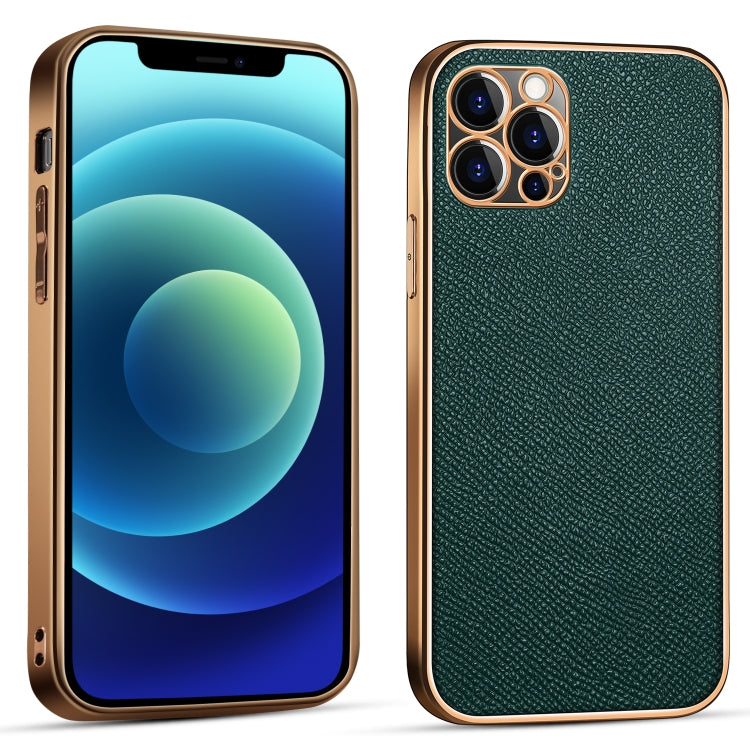 For iPhone 12 Pro Max Cowhide Palmprint Shockproof Precise Hole Protective Case