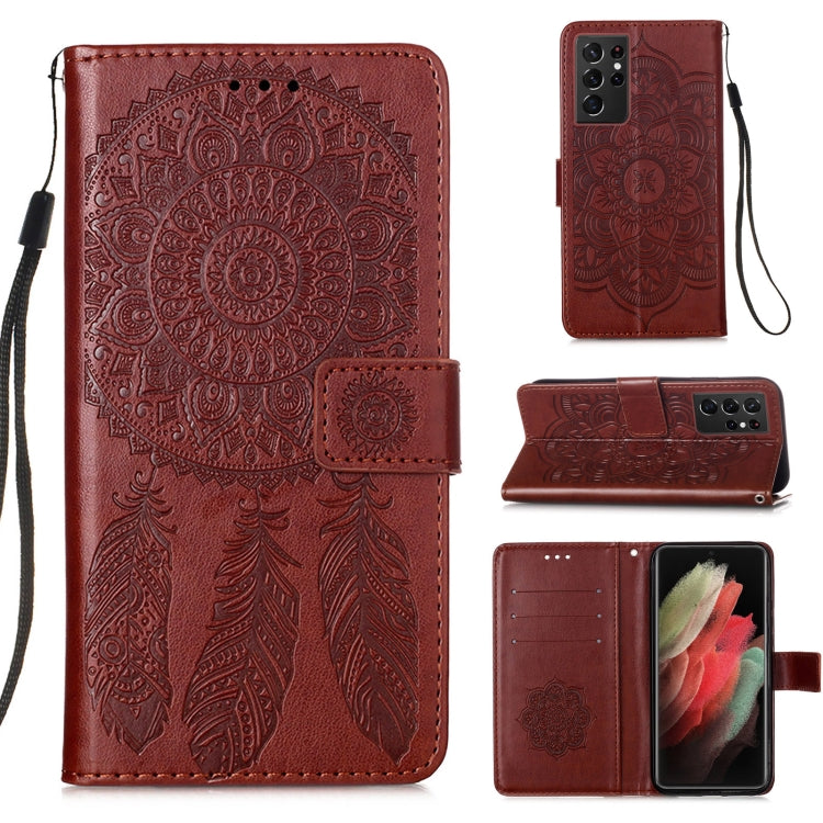 For Samsung Galaxy S21 Ultra 5G Dream Catcher Printing Horizontal Flip Leather Case with Holder & Card Slots & Wallet & Lanyard