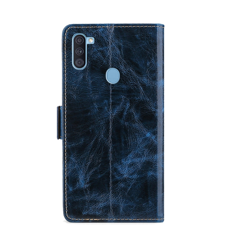 For Samsung Galaxy A11 (EU Verison) Knead Pattern Texture Side Buckle Horizontal Flip Leather Case with Holder & Card Slots