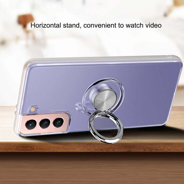 For Samsung Galaxy S21 5G Pure Color Shockproof Transparent TPU + Acrylic Protective Case with Ring Holder