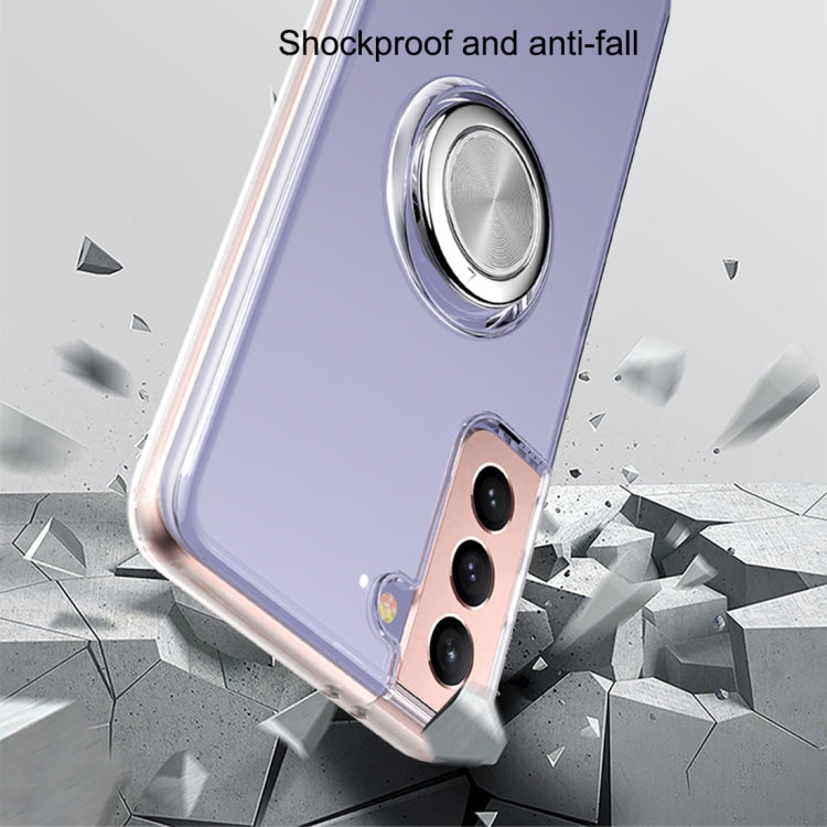 For Samsung Galaxy S21 5G Pure Color Shockproof Transparent TPU + Acrylic Protective Case with Ring Holder