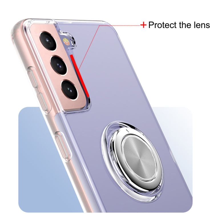 For Samsung Galaxy S21 5G Pure Color Shockproof Transparent TPU + Acrylic Protective Case with Ring Holder