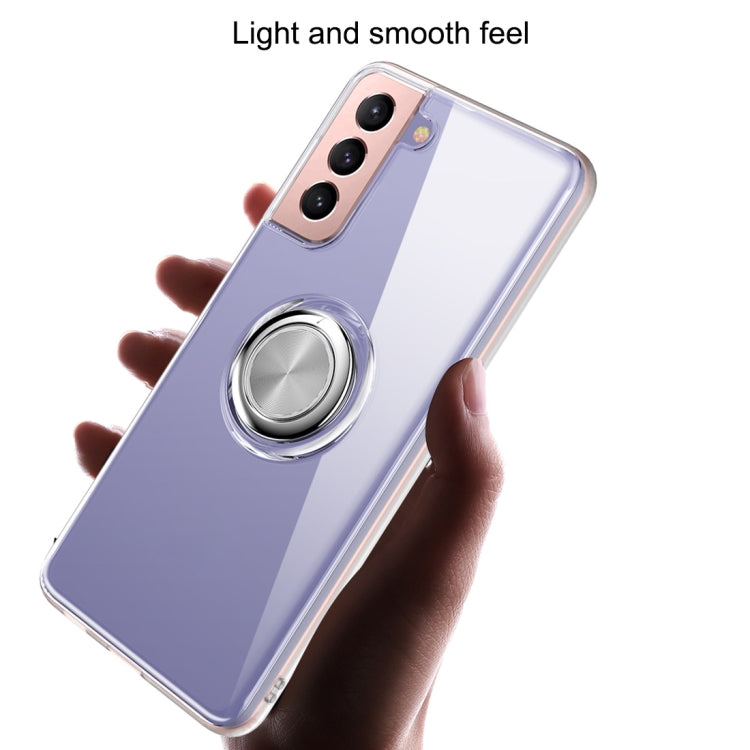 For Samsung Galaxy S21+ 5G Pure Color Shockproof Transparent TPU + Acrylic Protective Case with Ring Holder