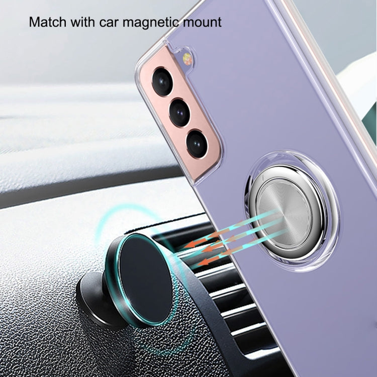 For Samsung Galaxy S21+ 5G Pure Color Shockproof Transparent TPU + Acrylic Protective Case with Ring Holder