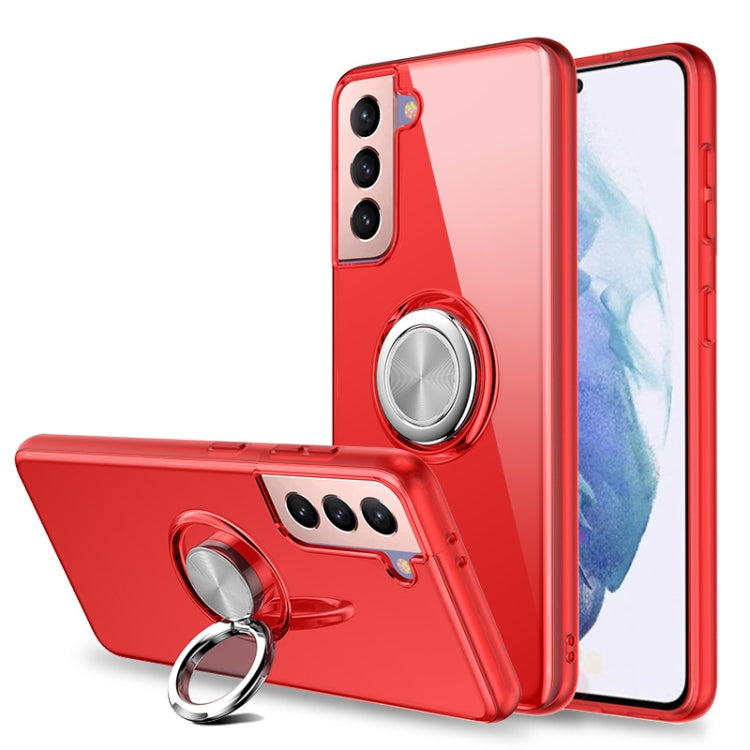 For Samsung Galaxy S21 Ultra 5G Pure Color Shockproof Transparent TPU + Acrylic Protective Case with Ring Holder