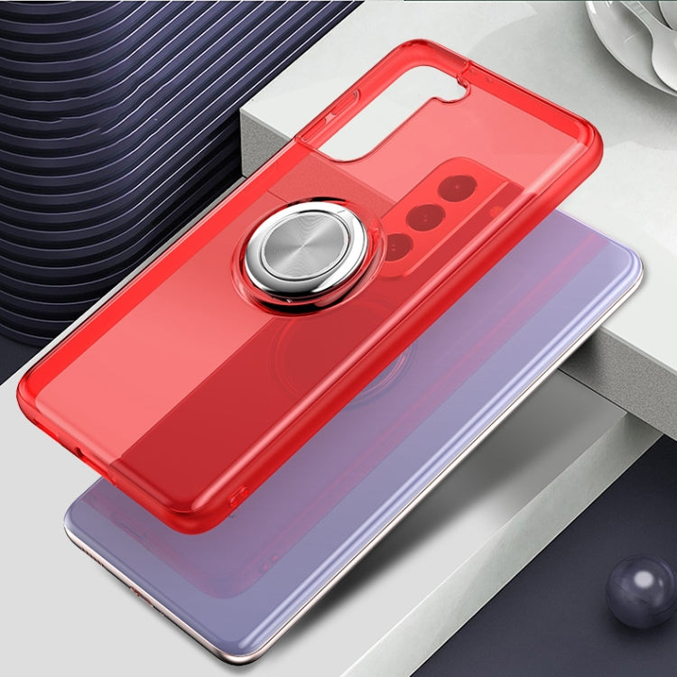 For Samsung Galaxy S21 Ultra 5G Pure Color Shockproof Transparent TPU + Acrylic Protective Case with Ring Holder