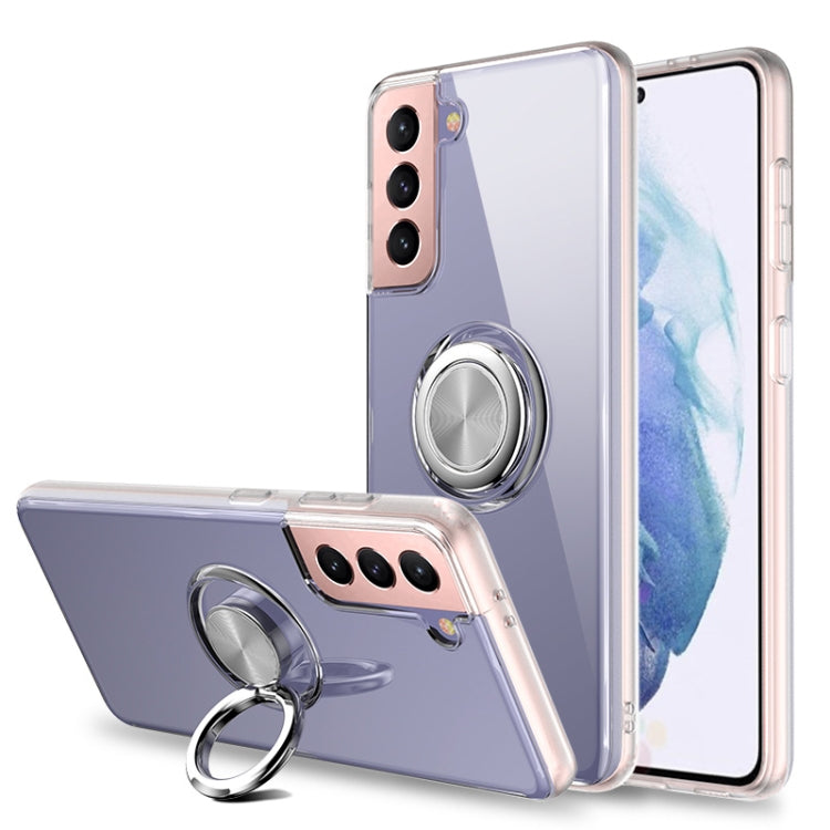 For Samsung Galaxy S21 Ultra 5G Pure Color Shockproof Transparent TPU + Acrylic Protective Case with Ring Holder