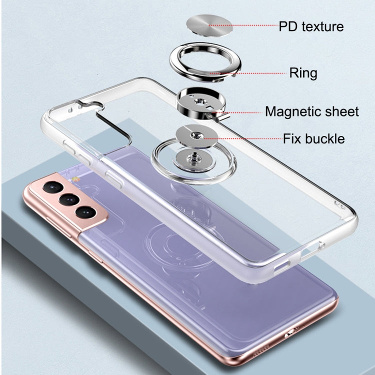 For Samsung Galaxy S21 Ultra 5G Pure Color Shockproof Transparent TPU + Acrylic Protective Case with Ring Holder