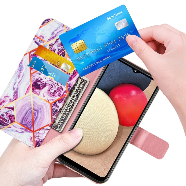 For Samsung Galaxy A02s (US Version) Marble Stitching Horizontal Flip PU Leather Case with Holder & Card Slots & Wallet & Lanyard