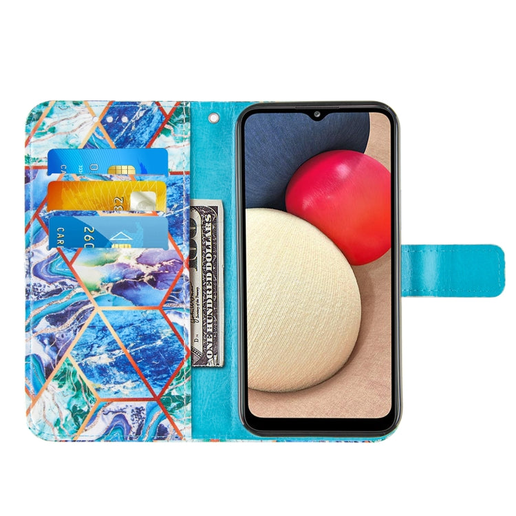 For Samsung Galaxy A02s (US Version) Marble Stitching Horizontal Flip PU Leather Case with Holder & Card Slots & Wallet & Lanyard