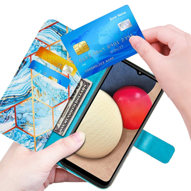 For Samsung Galaxy A02s (US Version) Marble Stitching Horizontal Flip PU Leather Case with Holder & Card Slots & Wallet & Lanyard