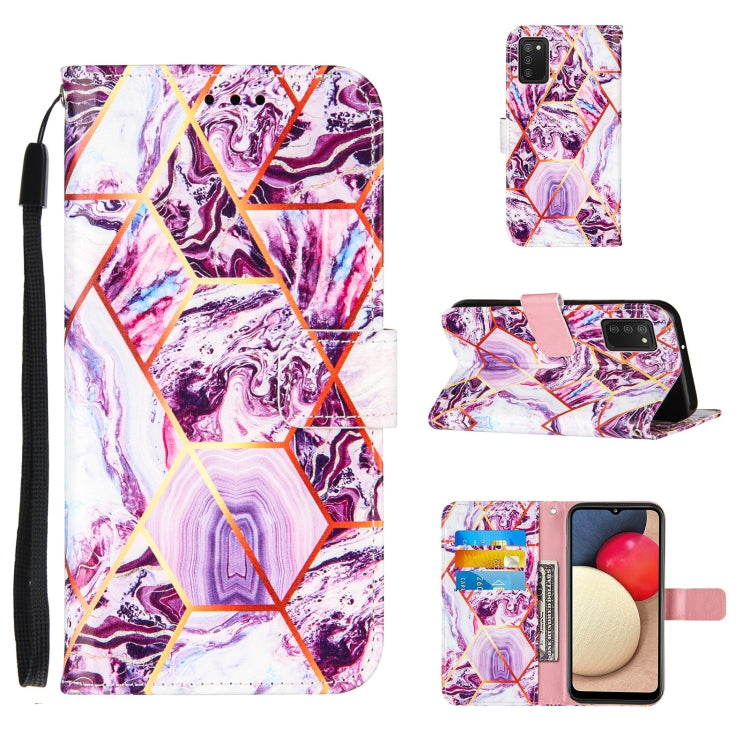 For Samsung Galaxy A02s (EU Version) Marble Stitching Horizontal Flip PU Leather Case with Holder & Card Slots & Wallet & Lanyard