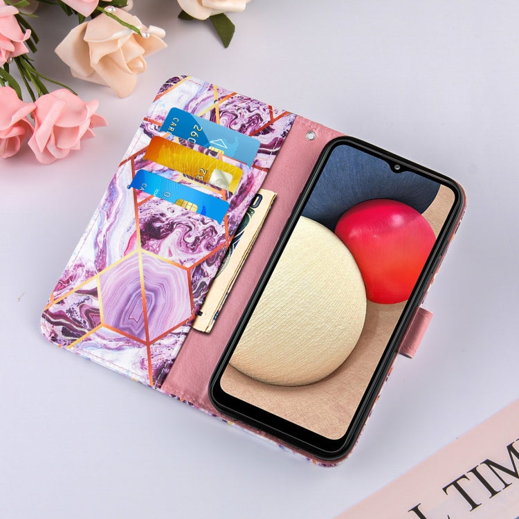 For Samsung Galaxy A02s (EU Version) Marble Stitching Horizontal Flip PU Leather Case with Holder & Card Slots & Wallet & Lanyard