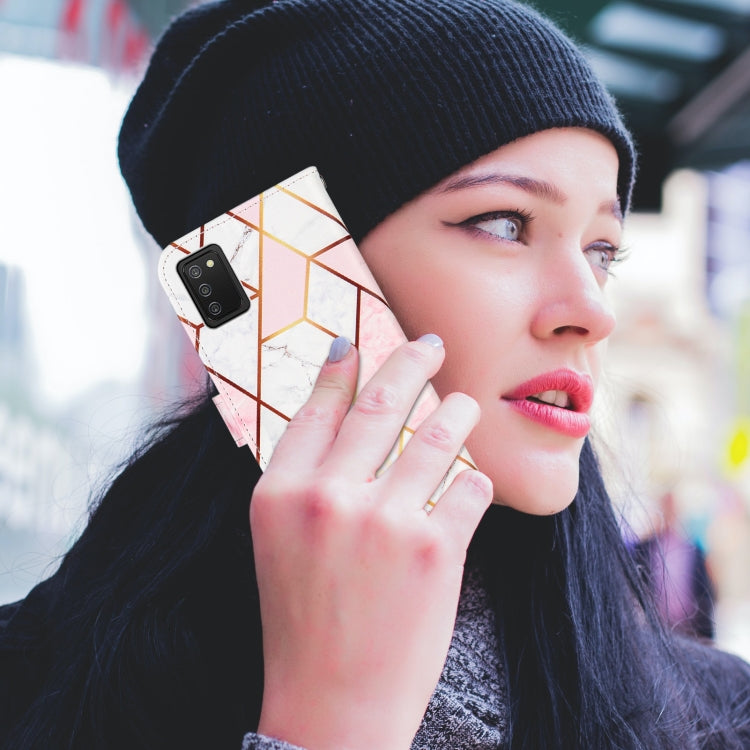 For Samsung Galaxy A02s (EU Version) Marble Stitching Horizontal Flip PU Leather Case with Holder & Card Slots & Wallet & Lanyard