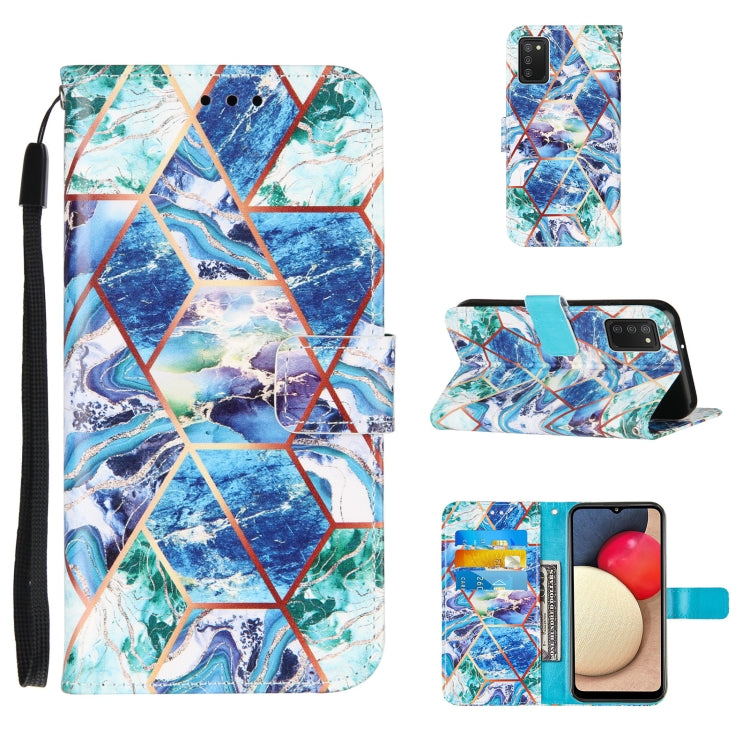 For Samsung Galaxy A02s (EU Version) Marble Stitching Horizontal Flip PU Leather Case with Holder & Card Slots & Wallet & Lanyard