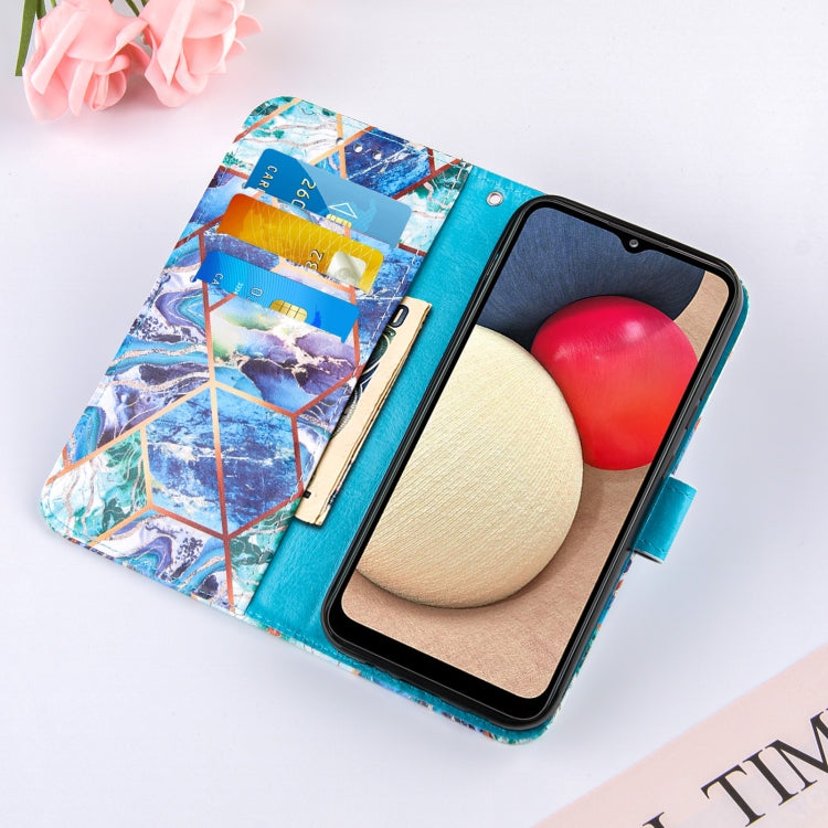 For Samsung Galaxy A02s (EU Version) Marble Stitching Horizontal Flip PU Leather Case with Holder & Card Slots & Wallet & Lanyard