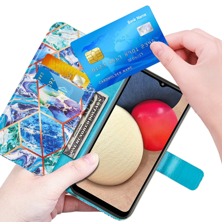 For Samsung Galaxy A02s (EU Version) Marble Stitching Horizontal Flip PU Leather Case with Holder & Card Slots & Wallet & Lanyard