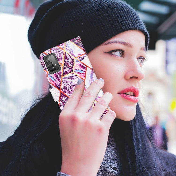For Samsung Galaxy A52 5G / 4G Marble Stitching Horizontal Flip PU Leather Case with Holder & Card Slots & Wallet & Lanyard